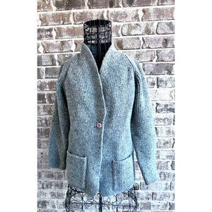 Vintage CG Career Guild Cardigan Sweater Larg 100% Wool Gray Front Button Pocket